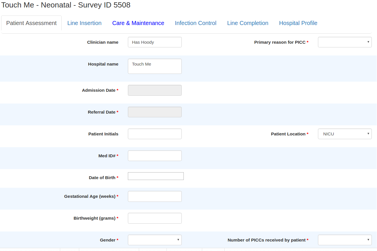 patient assessment survey form